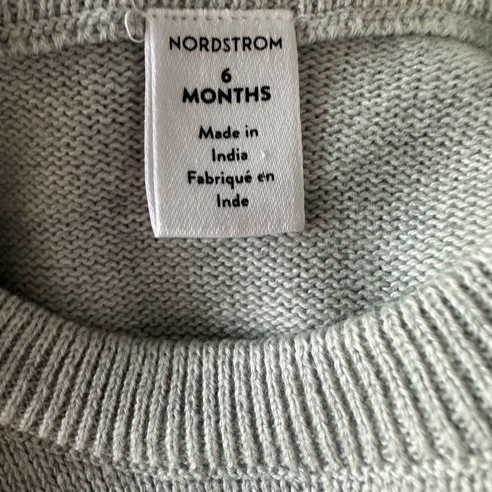 Nordstrom Babies’ Cozy Cotton Intarsia Heather Gray Sweater Bear Romper New! - Picture 5 of 6